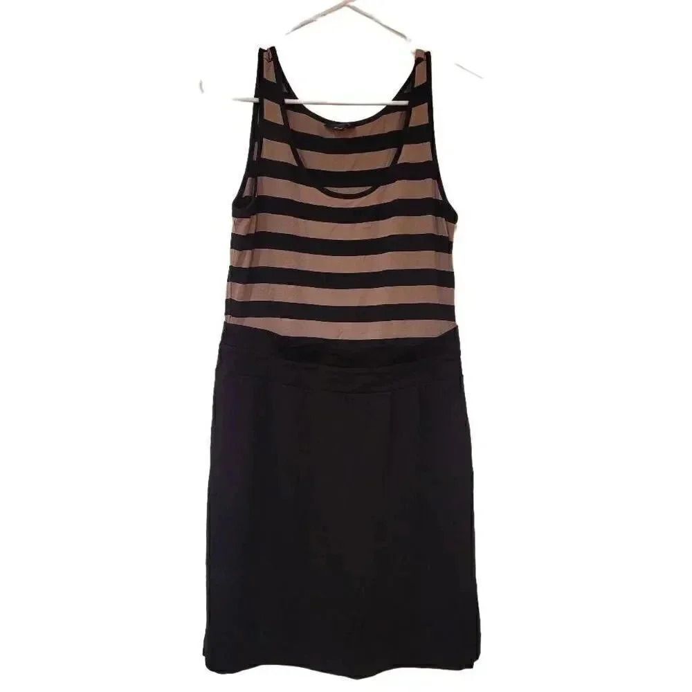 Banana Republic Women's Black & Tan Cotton/Poly Striped Knit Sleeveless Scoop Ne